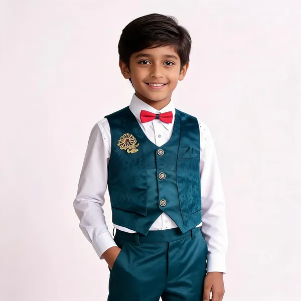 Teal_Cotton_Formal_Waistcoat_Set_For_Boys