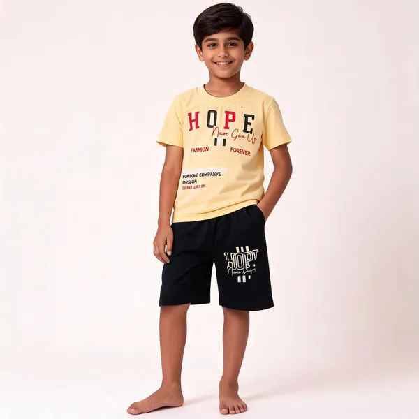 Yellow_Cotton_Graphic_Top_And_Shorts_Set_For_Boys