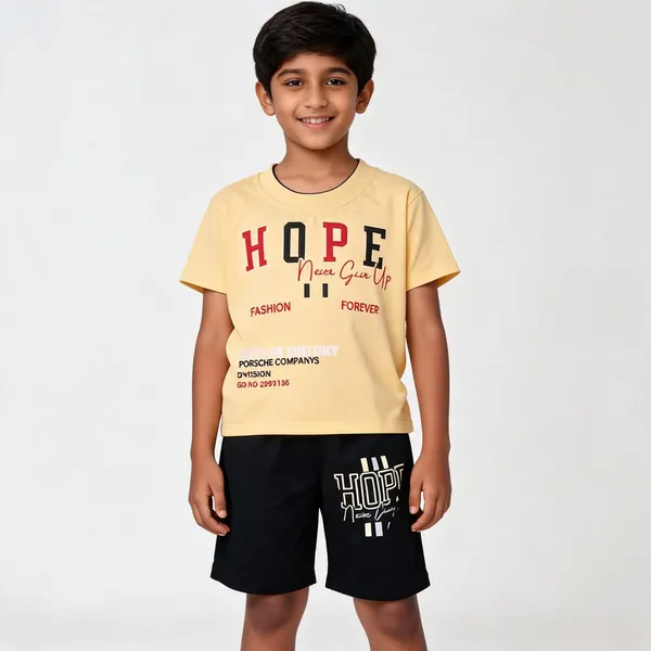 Yellow_Cotton_Graphic_Top_And_Shorts_Set_For_Boys