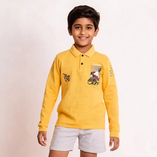 Yellow_Cotton_Polo_Full_Sleeve_T-Shirt_For_Boys