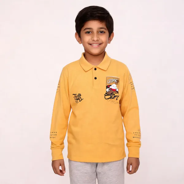Yellow_Cotton_Polo_Full_Sleeve_T-Shirt_For_Boys