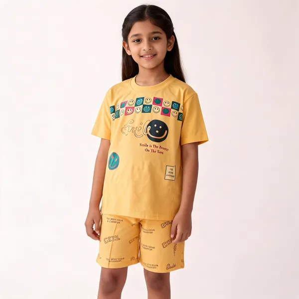 Yellow_Cotton_Graphic_T-Shirt_&_Shorts_Set_For_Kids