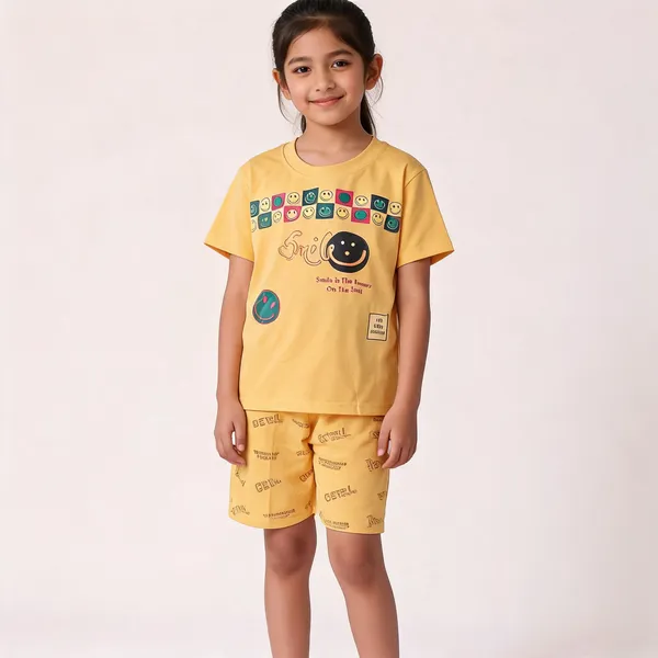 Yellow_Cotton_Graphic_T-Shirt_&_Shorts_Set_For_Kids
