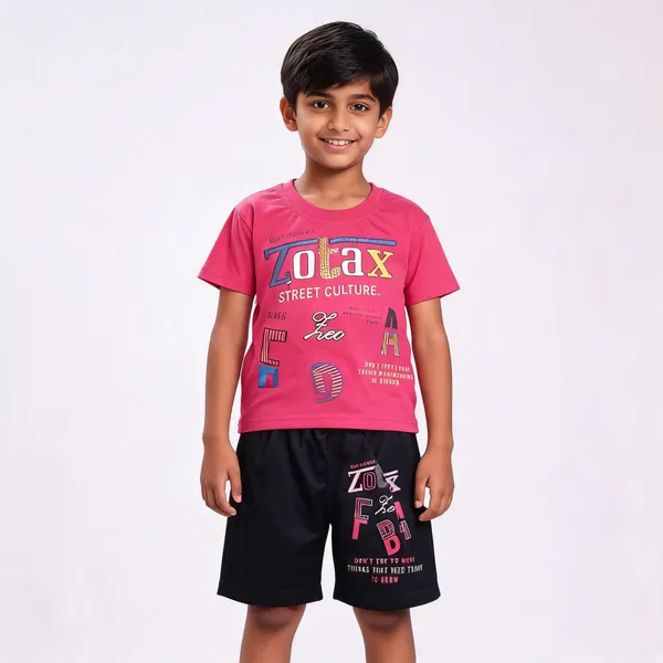 Pink_Cotton_Graphic_T-Shirt_&_Shorts_Set_For_Boys