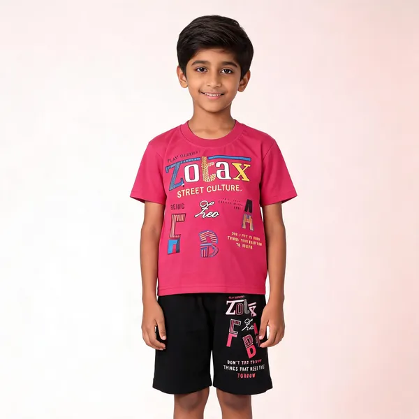 Pink_Cotton_Graphic_T-Shirt_&_Shorts_Set_For_Boys