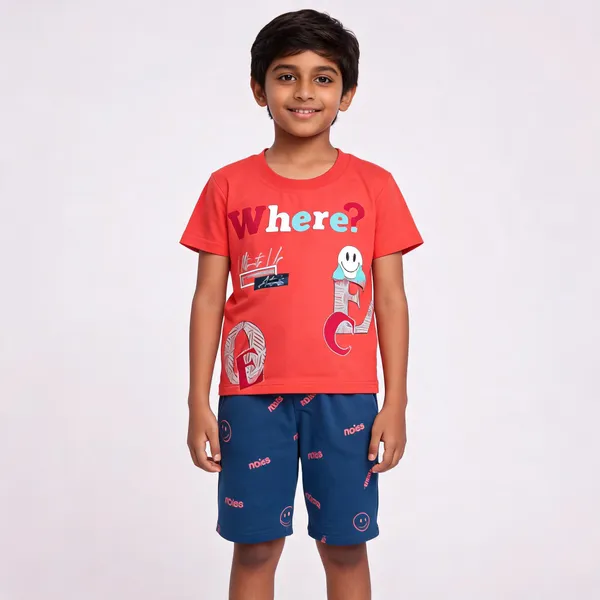 Red_And_Blue_Cotton_Graphic_T-Shirt_&_Shorts_Set_For_Boys