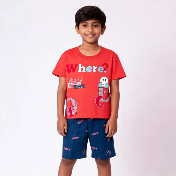 Red_And_Blue_Cotton_Graphic_T-Shirt_&_Shorts_Set_For_Boys