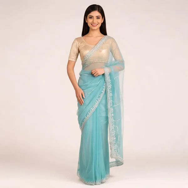 Aqua_Net_Embellished_Saree_For_Women