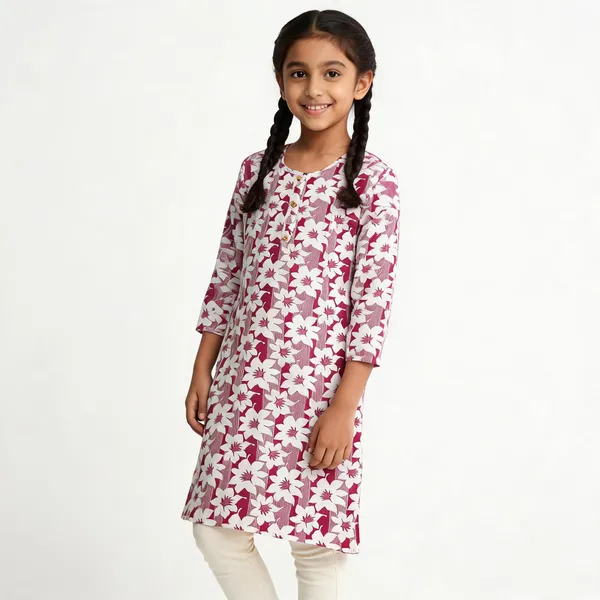 Maroon_Cotton_Relaxed_Floral_Print_Kurti_For_Girls