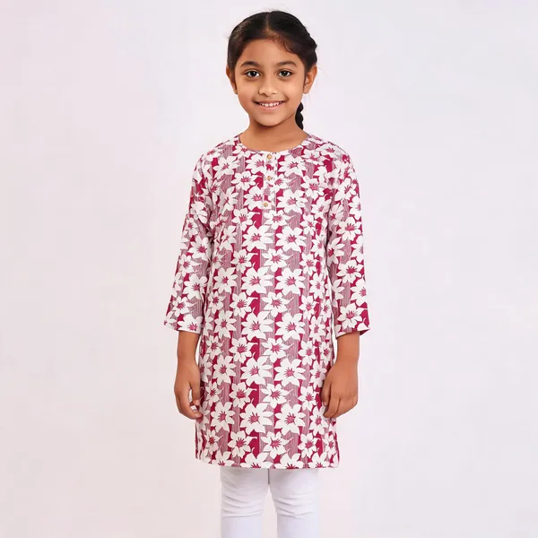 Maroon_Cotton_Relaxed_Floral_Print_Kurti_For_Girls