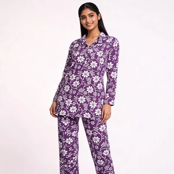 Purple_Cotton_Straight_Floral_Print_Kurta_Pant_Set_For_Women