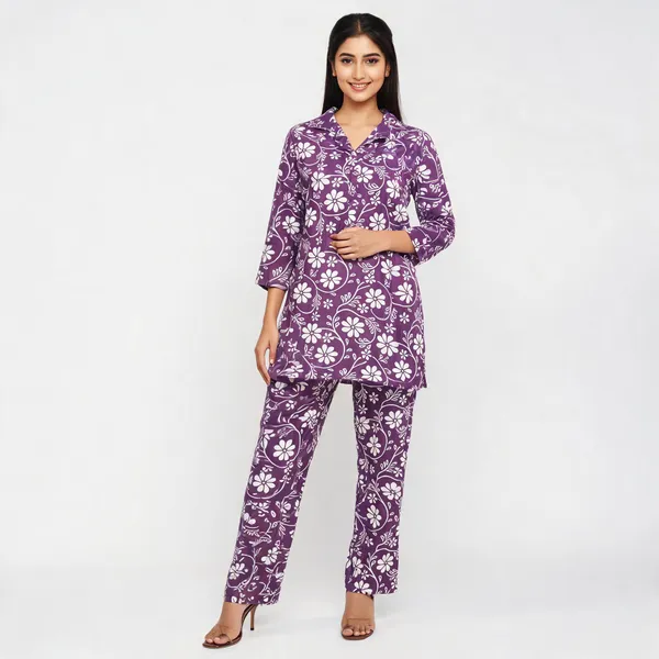 Purple_Cotton_Straight_Floral_Print_Kurta_Pant_Set_For_Women