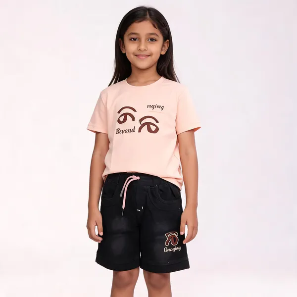Pink_Black_Cotton_Relaxed_Fit_T-Shirt_And_Shorts_Set_For_Kids