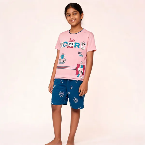 Pink_Cotton_Graphic_T-Shirt_&_Shorts_Set_For_Kids