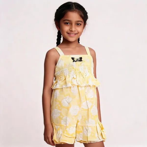 Yellow_Cotton_Tie-Dye_Ruffle_Romper_For_Girls