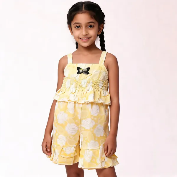 Yellow_Cotton_Tie-Dye_Ruffle_Romper_For_Girls