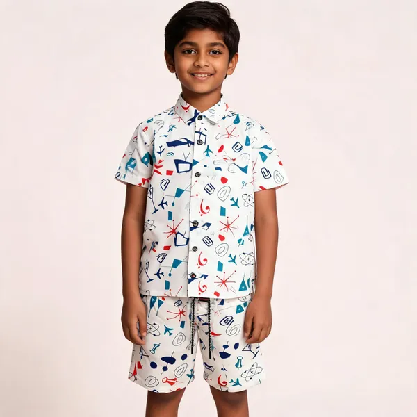 White_Cotton_Printed_Shirt_And_Shorts_Set_For_Boys