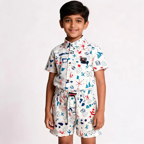 White_Cotton_Printed_Shirt_And_Shorts_Set_For_Boys