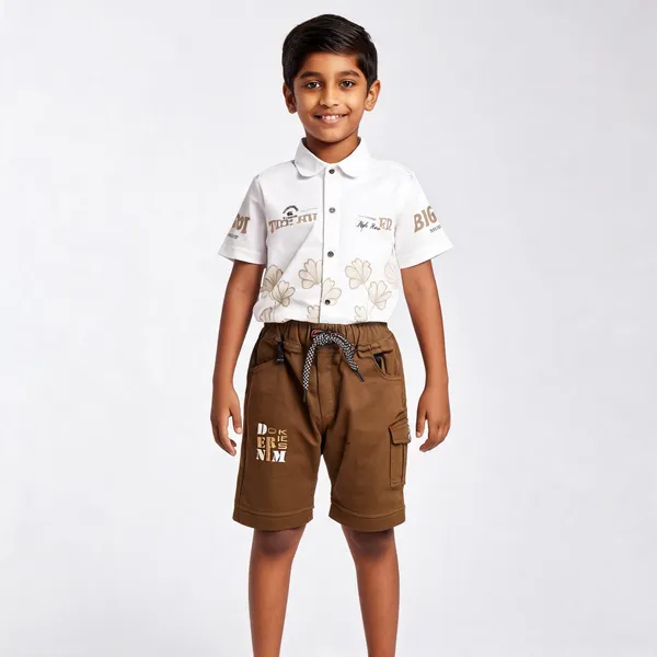 White_And_Brown_Cotton_Relaxed_Shirt_And_Pants_Set_For_Boys