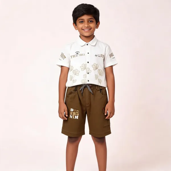 White_And_Brown_Cotton_Relaxed_Shirt_And_Pants_Set_For_Boys