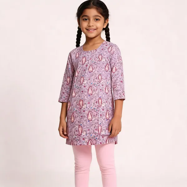 Pink_Cotton_Straight_Paisley_Floral_Kurta_For_Girls