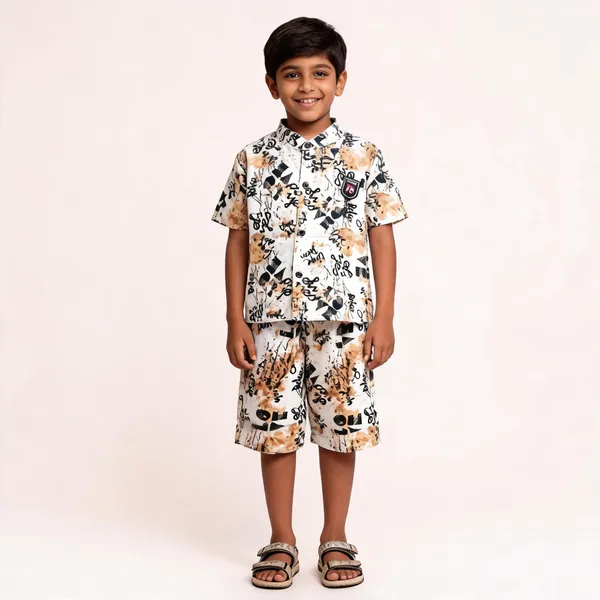 White_Cotton_Printed_Shirt_And_Shorts_Set_For_Boys