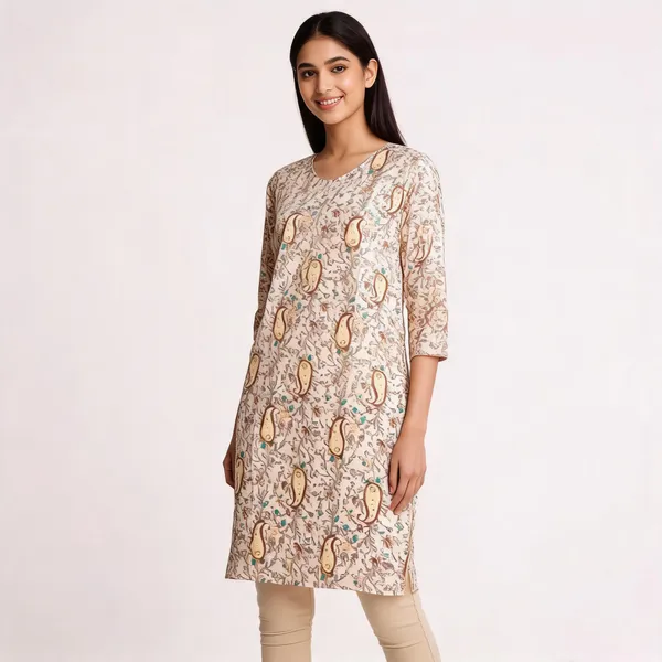 Beige_Cotton_Straight_Paisley_Floral_Print_Kurta_For_Women