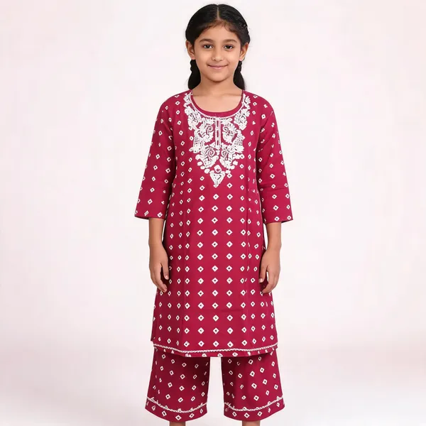Pink_Cotton_Relaxed_Geometric_Print_Kurta_Pant_Set_For_Girls