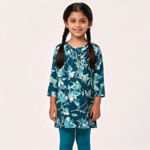 Blue_Cotton_Straight_Floral_Print_Kurti_For_Girls
