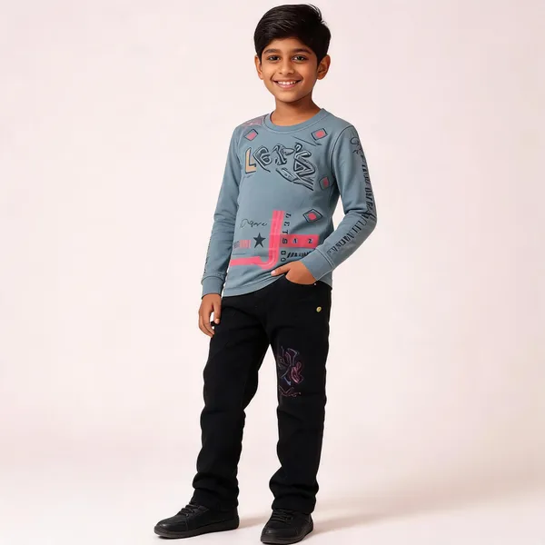 Grey_And_Black_Cotton_Printed_T-Shirt_Jeans_Set_For_Kids