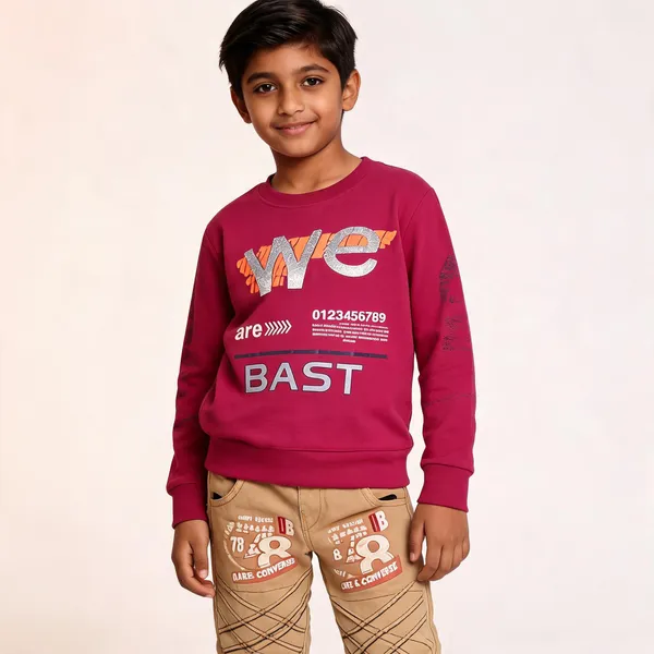 Magenta_And_Beige_Cotton_Graphic_T-Shirt_And_Pants_Set_For_Boys