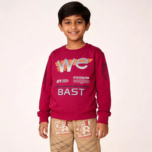 Magenta_And_Beige_Cotton_Graphic_T-Shirt_And_Pants_Set_For_Boys