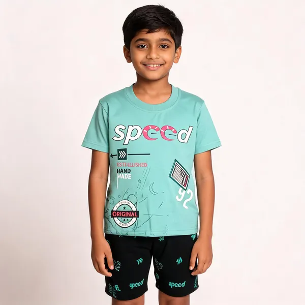Green_And_Black_Cotton_Graphic_T-Shirt_Shorts_Set_For_Boys