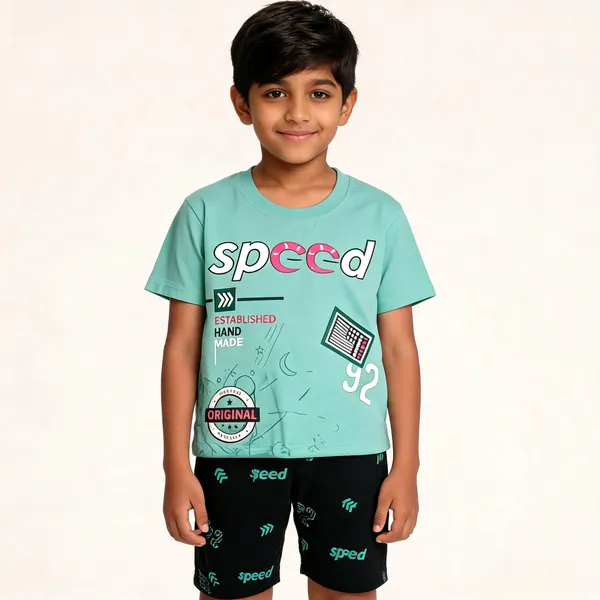 Green_And_Black_Cotton_Graphic_T-Shirt_Shorts_Set_For_Boys