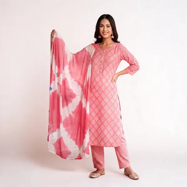 Pink_Cotton_Straight_Geometric_Print_Kurta_Set_For_Women
