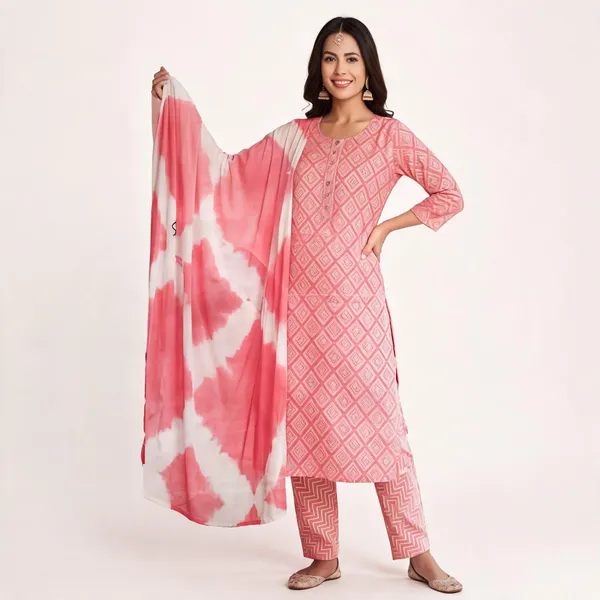 Pink_Cotton_Straight_Geometric_Print_Kurta_Set_For_Women