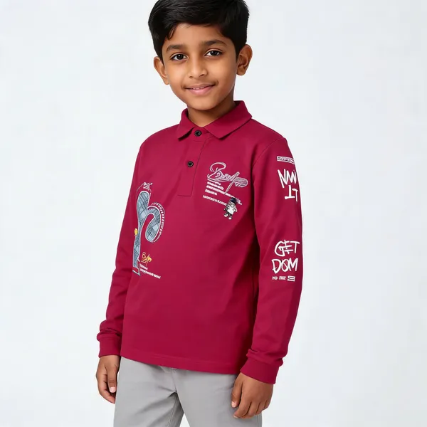Magenta_Cotton_Relaxed_Fit_Long_Sleeve_Polo_T-Shirt_For_Boys