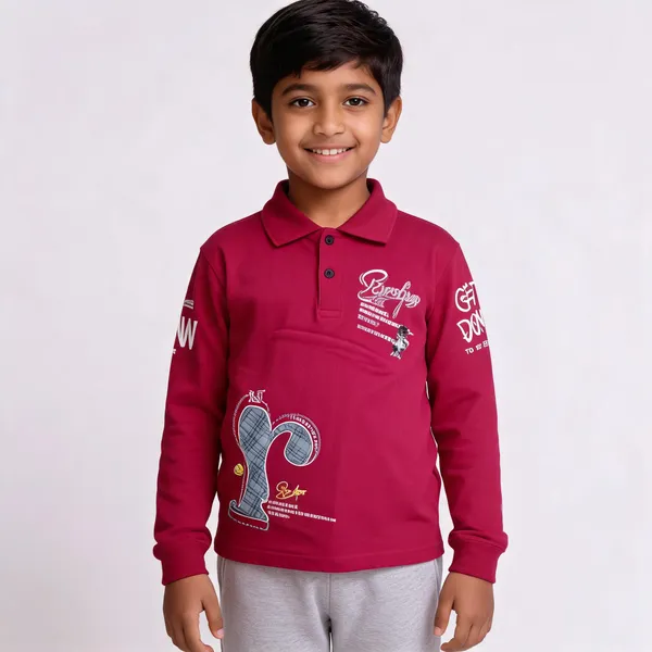 Magenta_Cotton_Relaxed_Fit_Long_Sleeve_Polo_T-Shirt_For_Boys