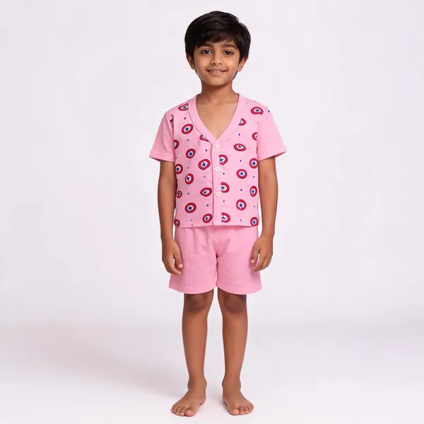 Pink_Cotton_Printed_Top_And_Shorts_Set_For_Boys