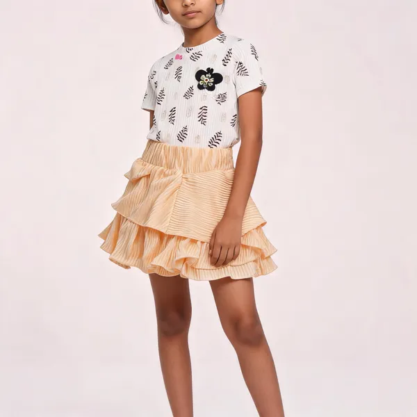 White_Mesh_Tiered_Top_And_Skirt_Set_For_Girls