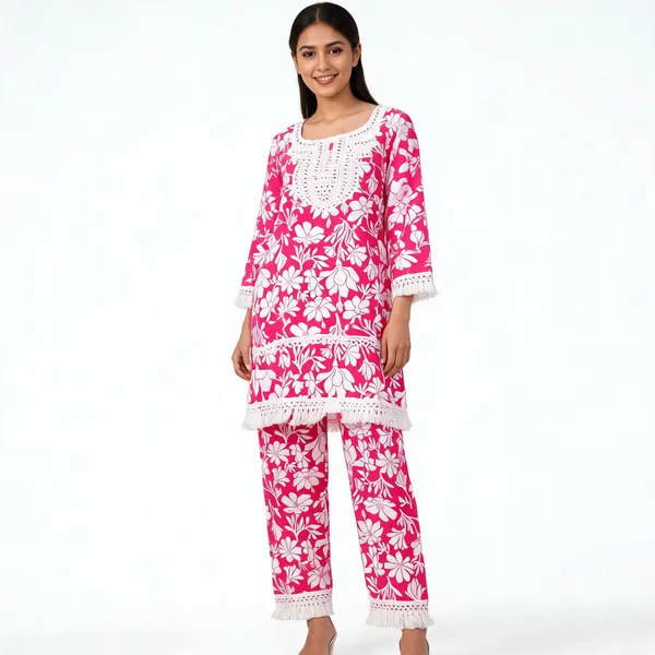 Pink_Cotton_Floral_Print_Kurta_Pant_Set_For_Women