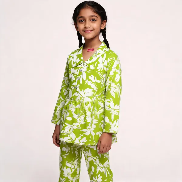 Green_Cotton_Floral_Print_Kurta_And_Pants_Set_For_Girls