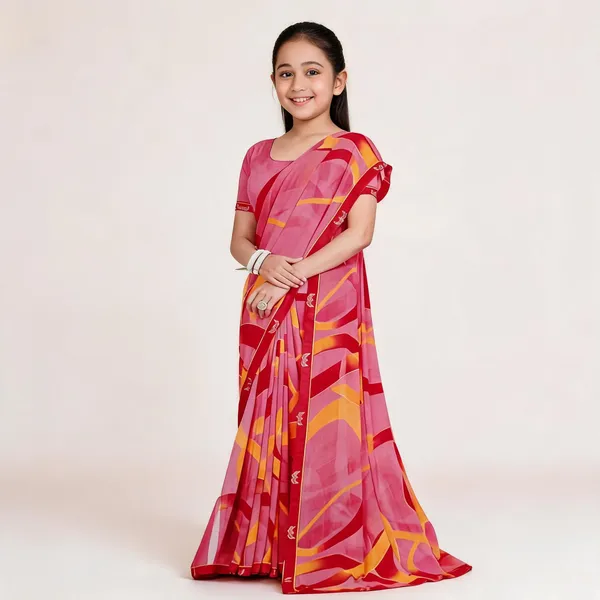 Pink_Silk_Geometric_Printed_Saree_For_Girls
