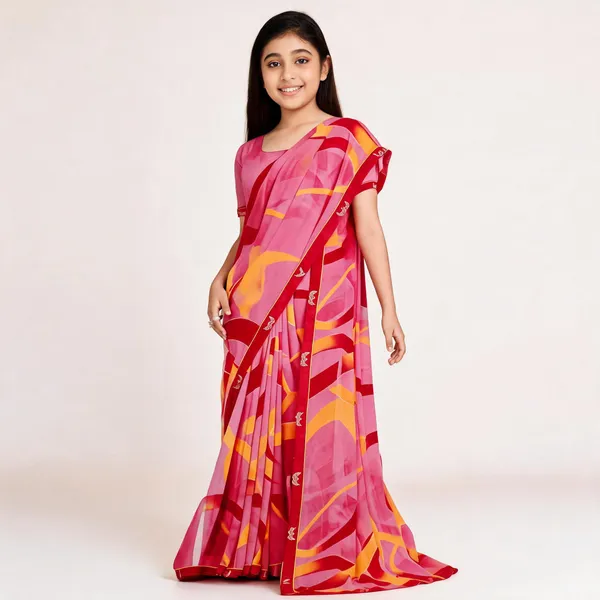 Pink_Silk_Geometric_Printed_Saree_For_Girls