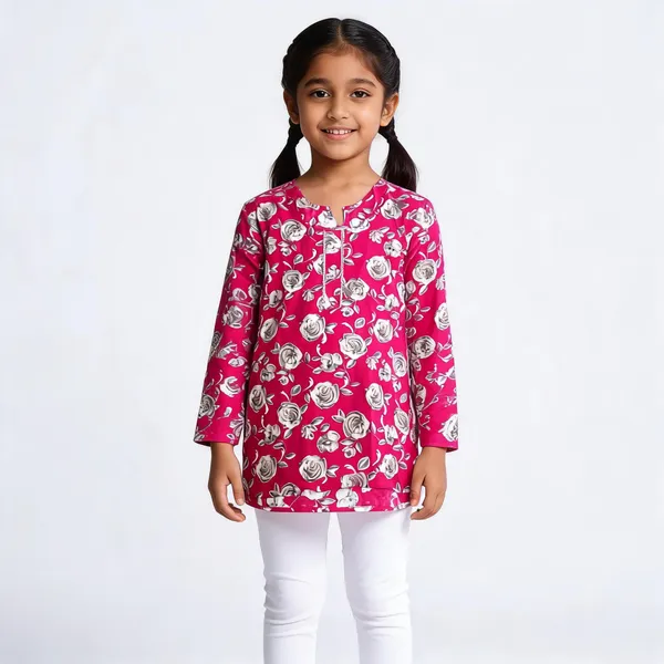 Pink_Cotton_Straight_Floral_Print_Kurti_For_Girls