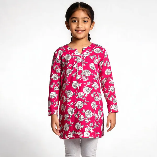 Pink_Cotton_Straight_Floral_Print_Kurti_For_Girls
