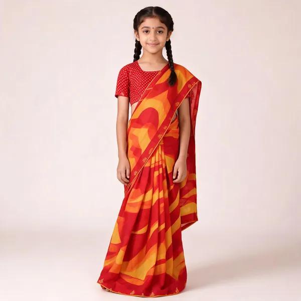 Red_Silk_Geometric_Printed_Saree_For_Girls