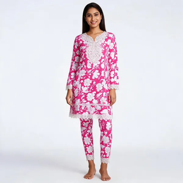 Pink_Cotton_Floral_Print_Kurta_Set_For_Women