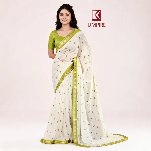 Off_White_Georgette_Leaf_Print_Saree_For_Women