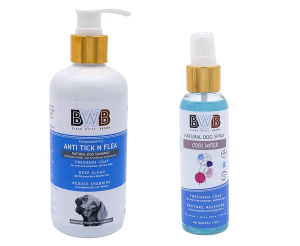 BWB_Natural_Dog_Shampoo_for_TICK_and_FLEA_Control_.PARABEN_Free+Alcohol_Free+pH_Balance_with_AloVera,NEEM,_Coconut_&_Amla_extracts_and_Added_Conditioner_&_MOISTURISER._(300_ML_+_DEOSPRAY)